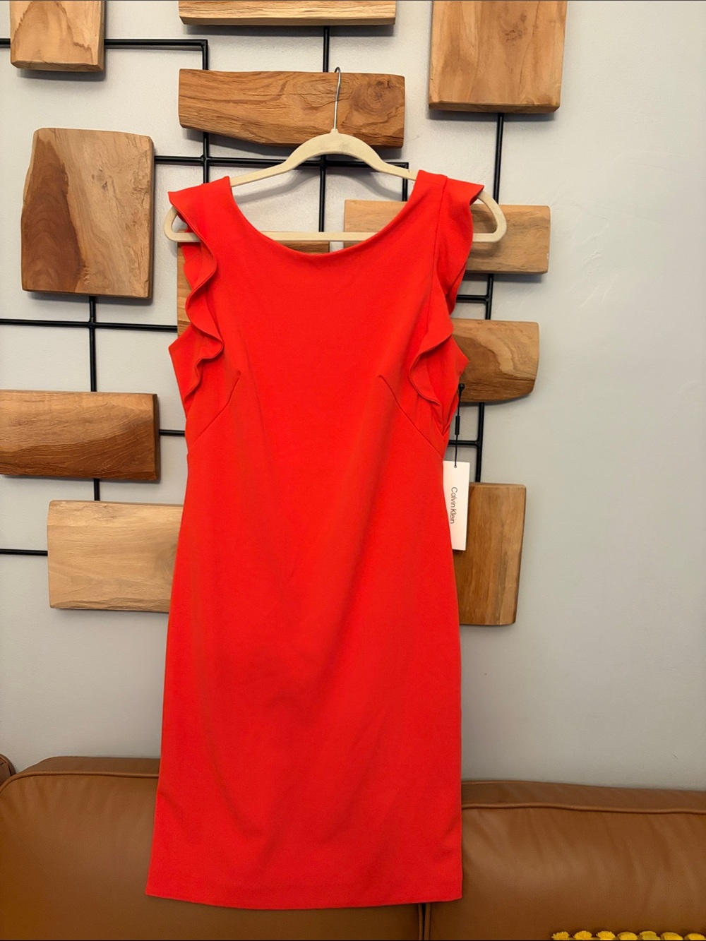Calvin Klein Bright Red Ruffle-Sleeve Sheath Dress